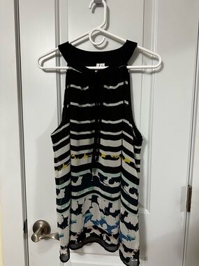 Elle Black and White Striped Halter Tank with Multicolor Accents